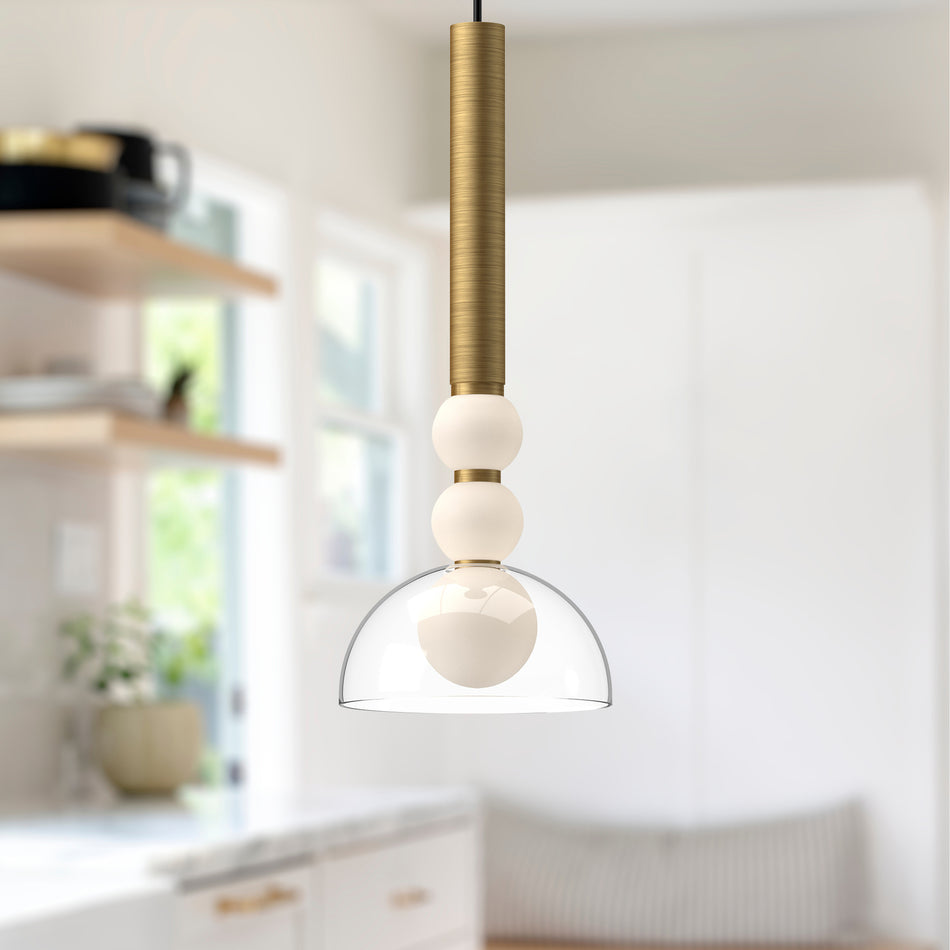 Rise 6-in Brushed Gold/Clear LED Pendant by KUZCO