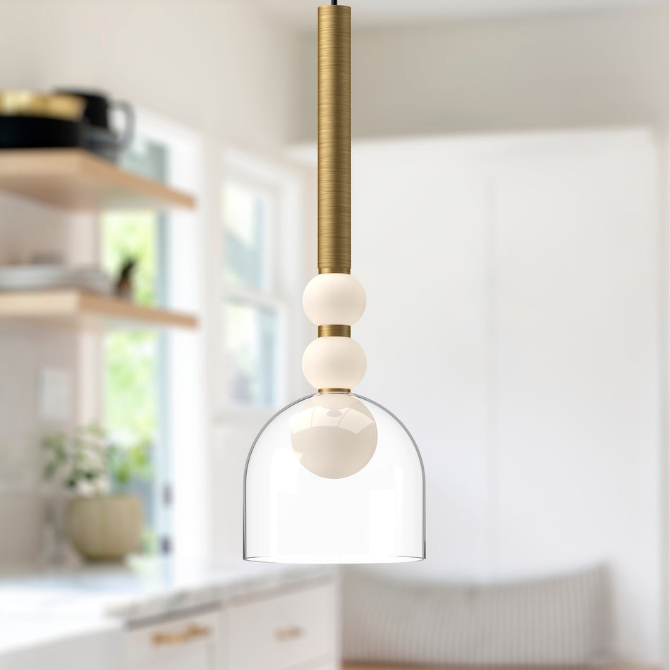 Rise 6-in Brushed Gold/Clear LED Pendant by KUZCO