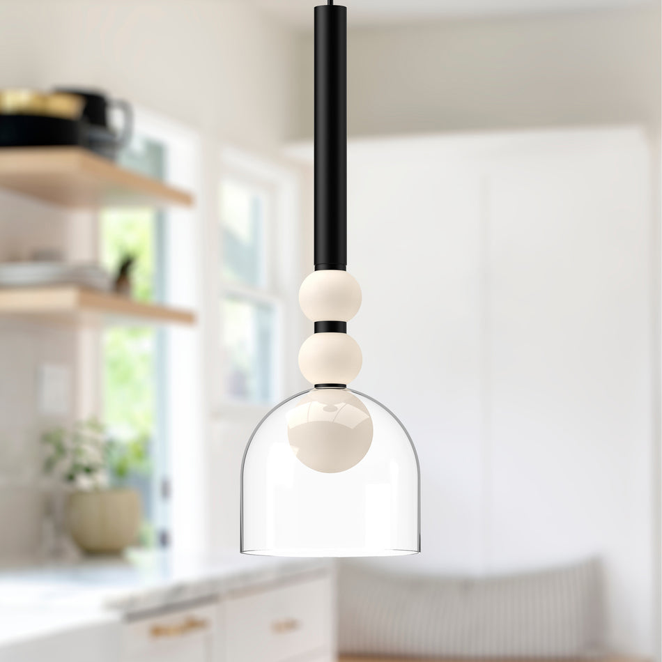 Rise 6-in Black/Clear LED Pendant by KUZCO