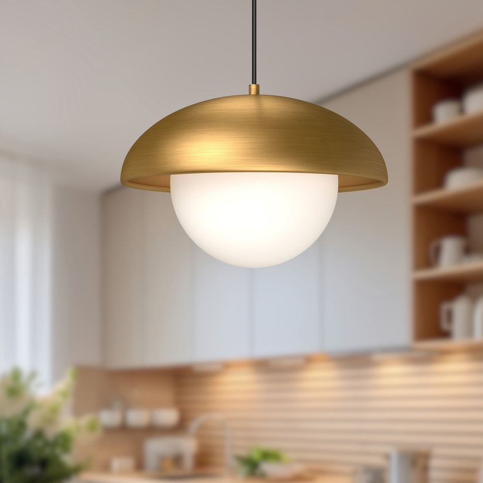 Rubio 16-in Aged Gold/Opal Matte Glass 1 Light Pendant by ALORA MOOD