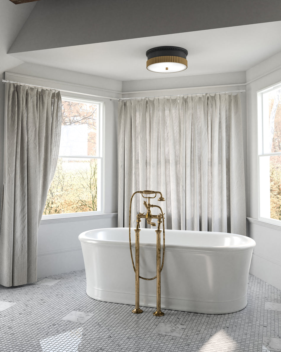 Rue 14-in Matte Black/Brushed Gold 3 Lights Flush Mount by ALORA MOOD