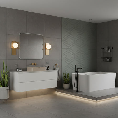 Squircle geometric wall sconce with frosted glass in Aged Gold Brass by Matteo