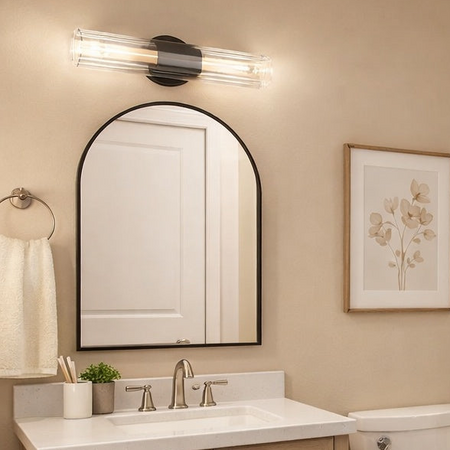16" Odette collection tubular vanity light in black by Matteo
