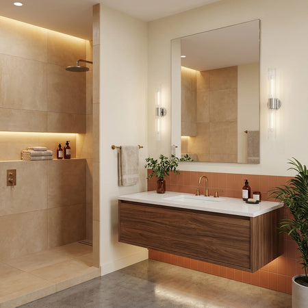 16" Odette collection tubular vanity light in Chrome by Matteo