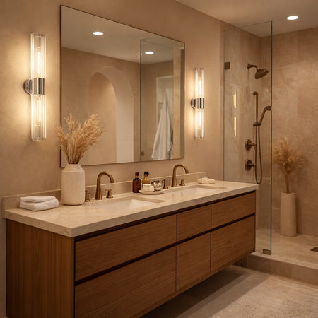 24" Odette collection tubular vanity light in Chrome by Matteo