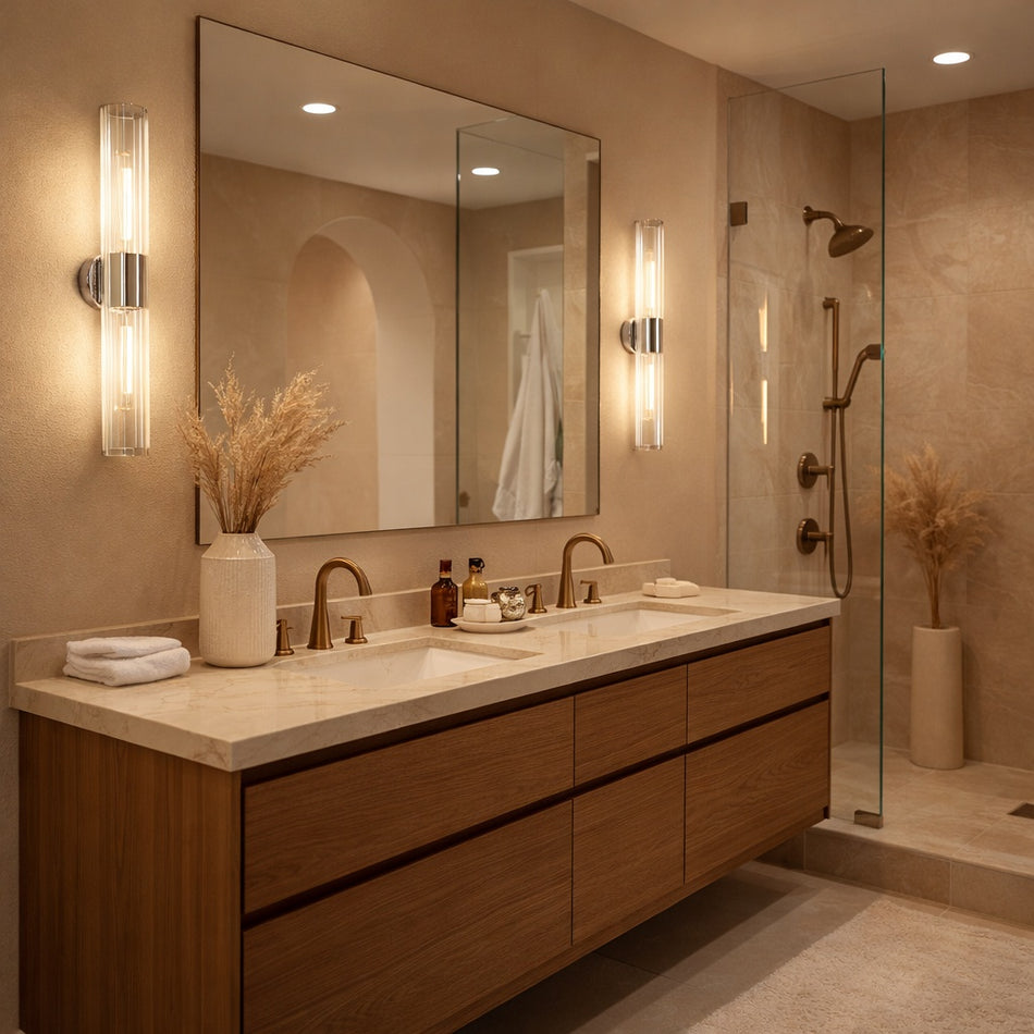 24" Odette collection tubular vanity light in Chrome by Matteo