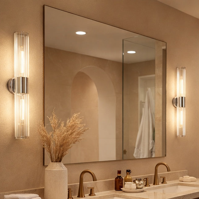 24" Odette collection tubular vanity light in Chrome by Matteo