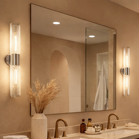 24" Odette collection tubular vanity light in Chrome by Matteo