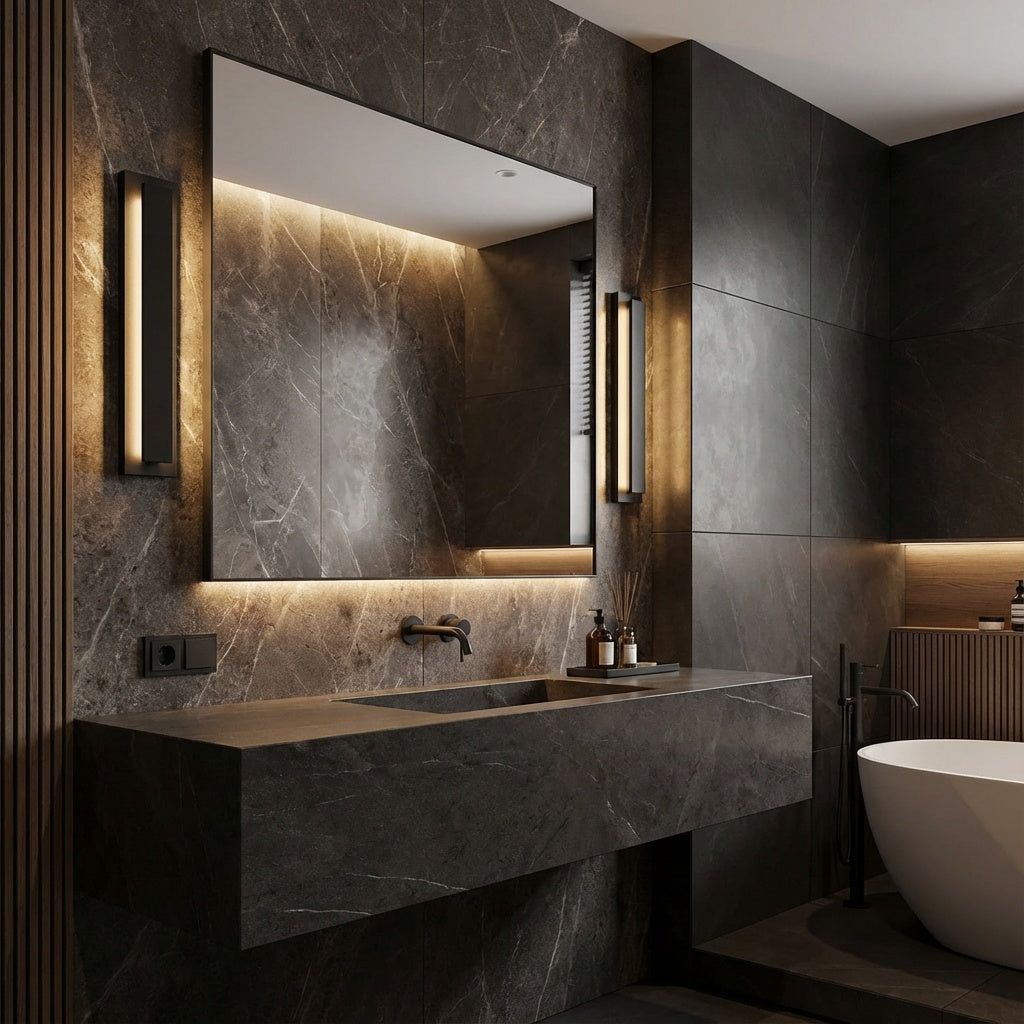 18" diffused back light Baretta Wall Sconce in Black by Matteo