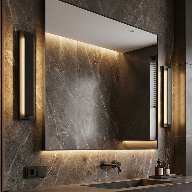 18" diffused back light Baretta Wall Sconce in Black by Matteo