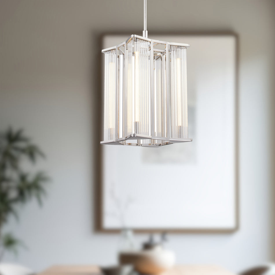 Sabre 11-in Polished Nickel/Ribbed Glass LED Pendant by ALORA