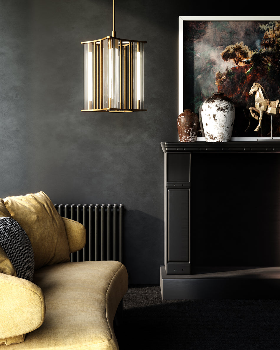 Sabre 11-in Ribbed Glass/Vintage Brass LED Pendant by ALORA