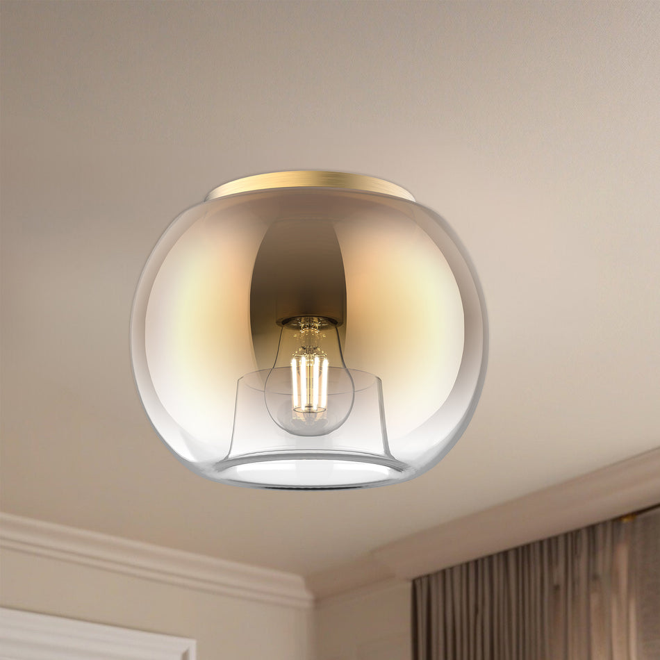 Samar 8-in Brushed Gold/Copper 1 Light Flush Mount by KUZCO