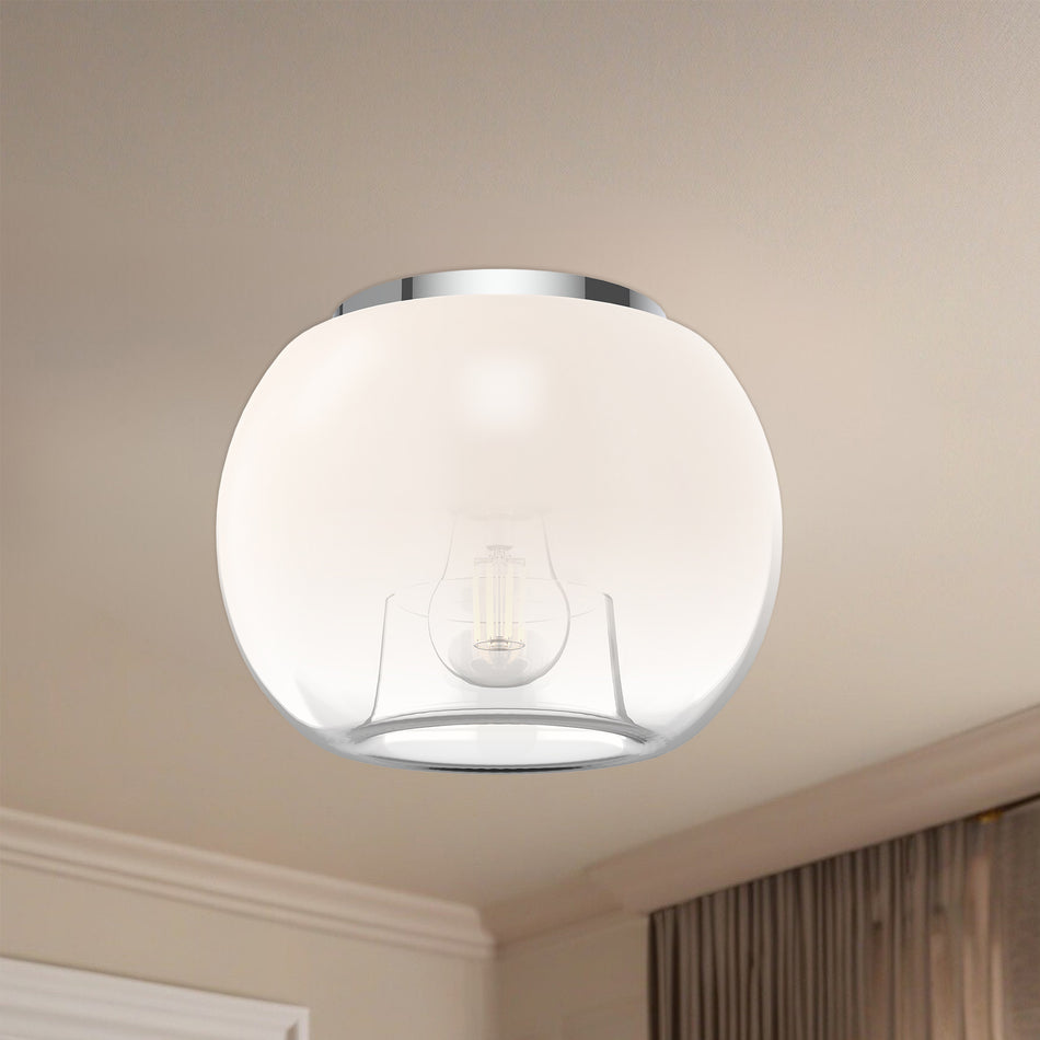 Samar 8-in Chrome/Opal Glass 1 Light Flush Mount by KUZCO