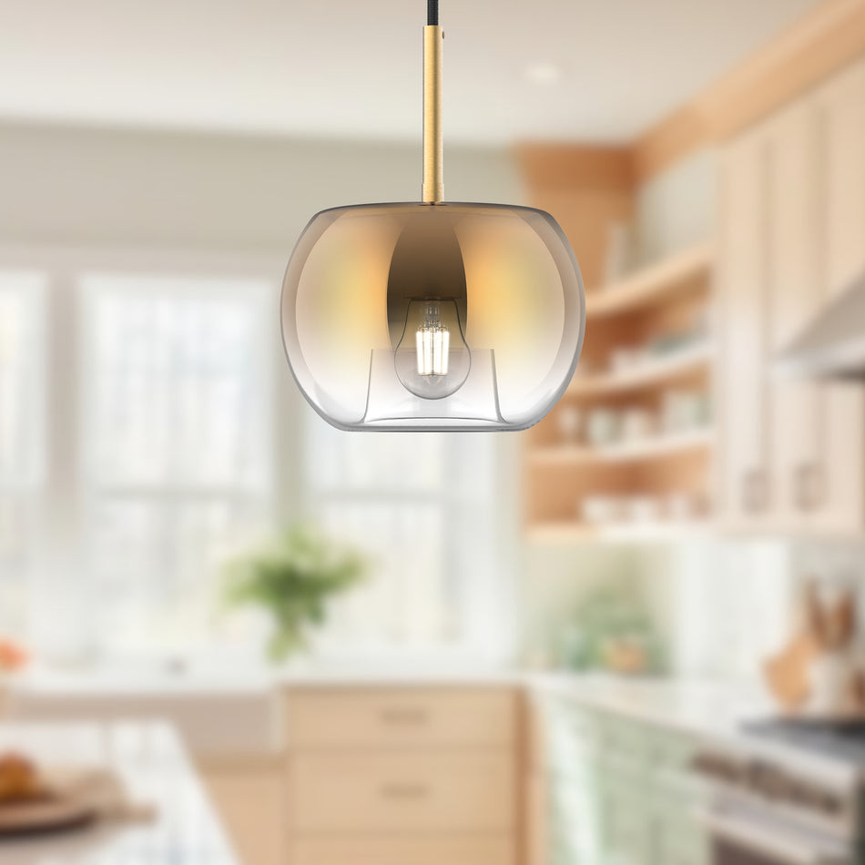 Samar 8-in Brushed Gold/Copper 1 Light Pendant by KUZCO