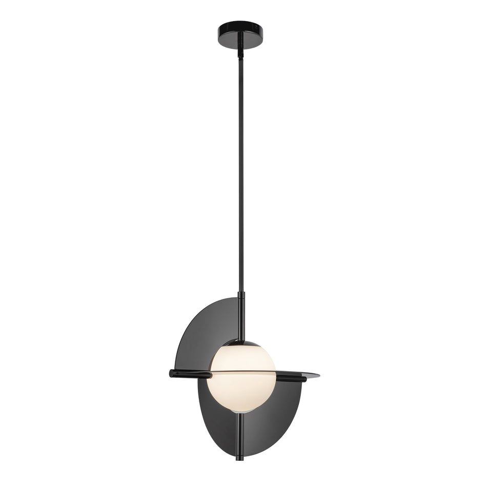 Scorpio 16-in Glossy Black/Opal Glass LED Pendant by KUZCO