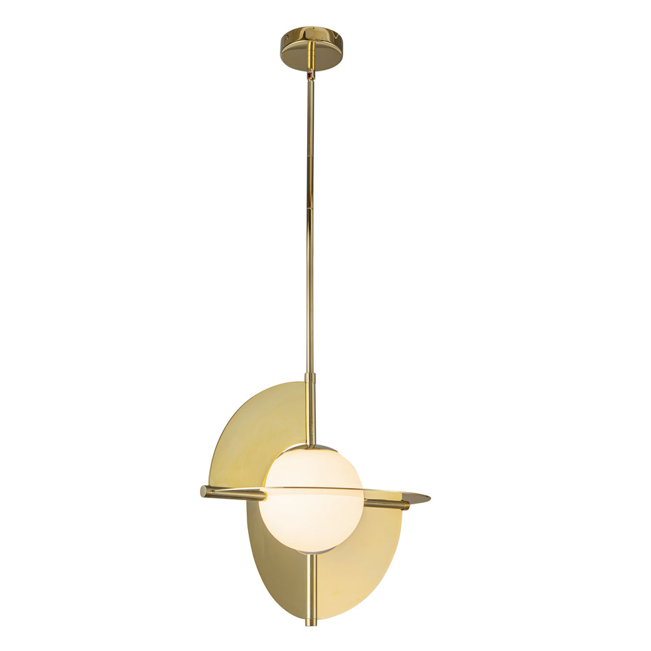 Scorpio 16-in Metallic Brass/Opal Glass LED Pendant by KUZCO