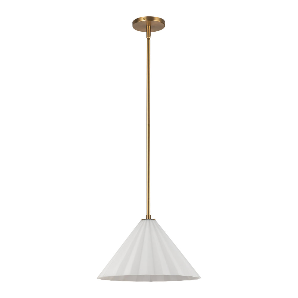 Serena 14-in Aged Brass/Opal Glass 1 Light Pendant by ALORA MOOD