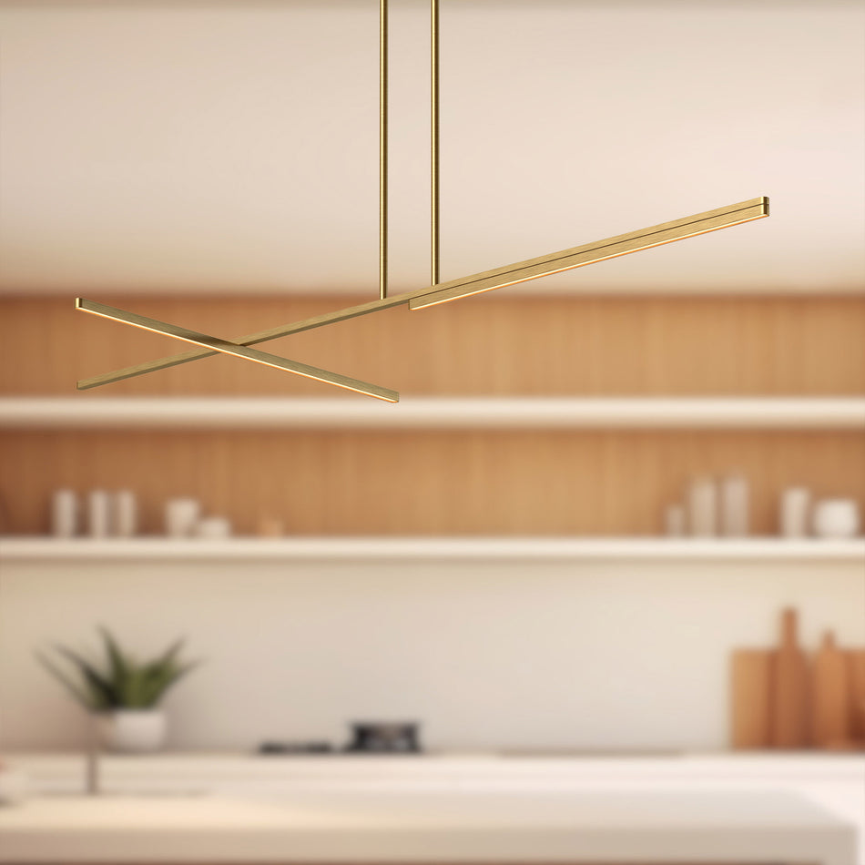 Shift 60-in Brushed Gold LED Linear Pendant by KUZCO