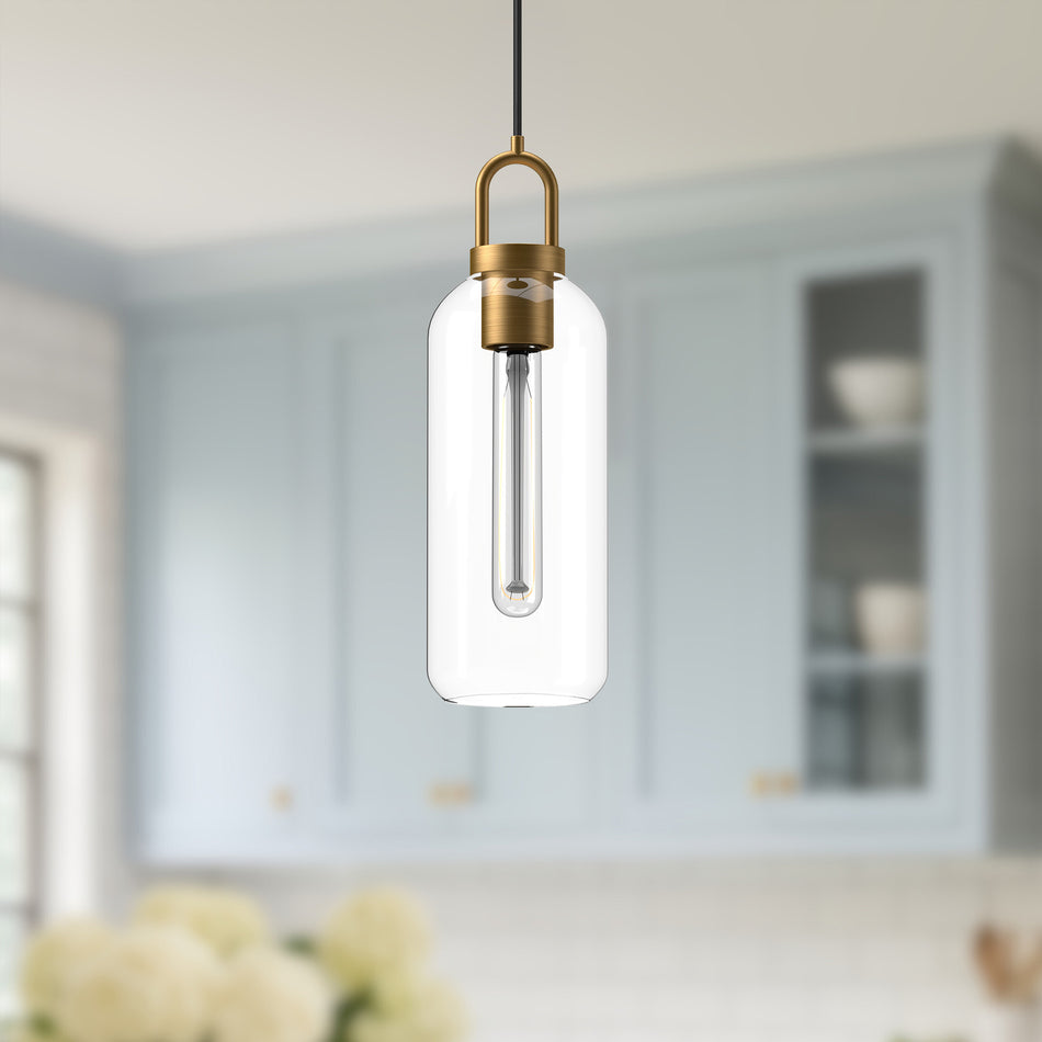 Soji 5-in Aged Gold/Clear Glass 1 Light Pendant by ALORA MOOD
