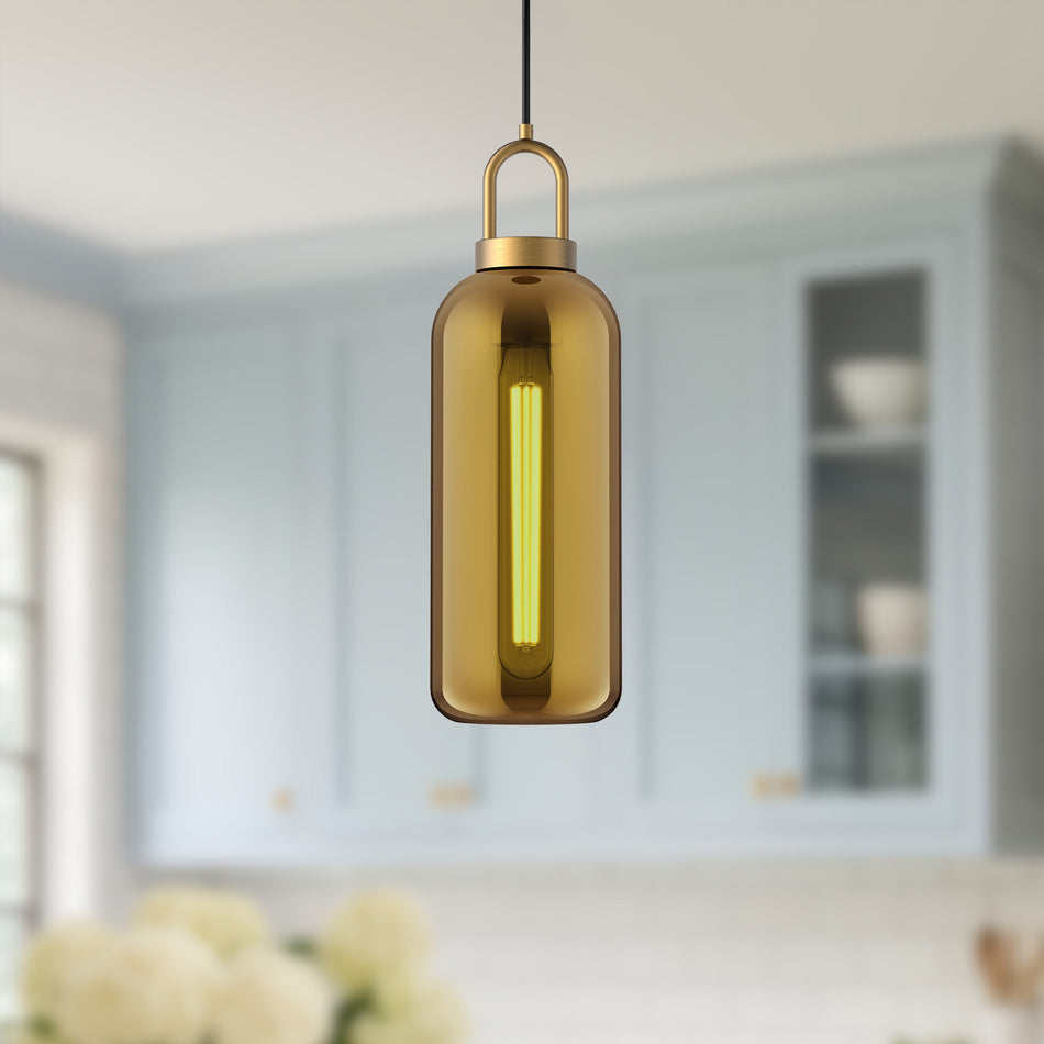 Soji 5-in Aged Gold/Copper Glass 1 Light Pendant by ALORA MOOD