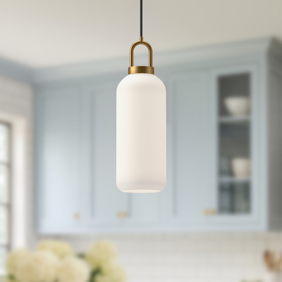 Soji 5-in Aged Gold/Opal Matte Glass 1 Light Pendant by ALORA MOOD