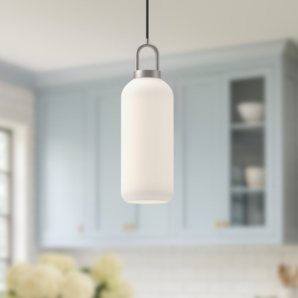 Soji 5-in Brushed Nickel/Opal Matte Glass 1 Light Pendant by ALORA MOOD
