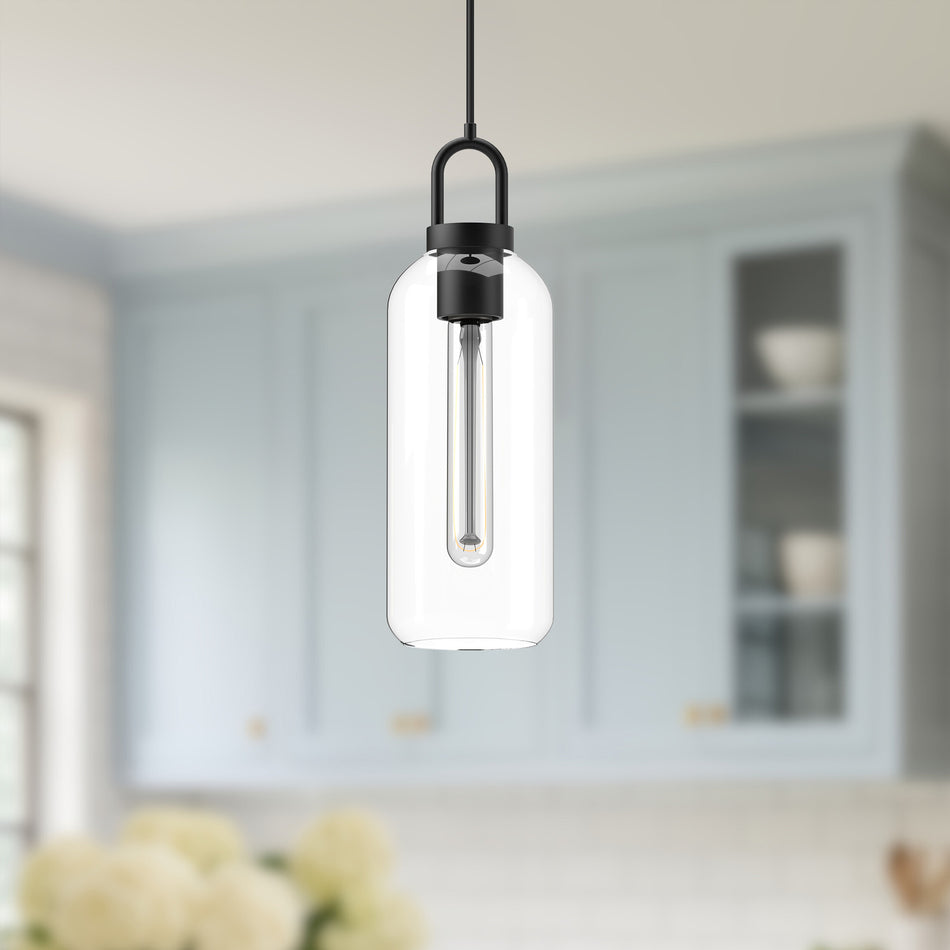 Soji 5-in Clear Glass/Matte Black 1 Light Pendant by ALORA MOOD