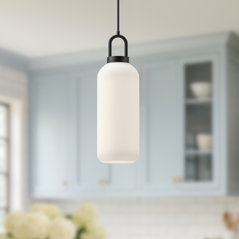 Soji 5-in Matte Black/Opal Matte Glass 1 Light Pendant by ALORA MOOD
