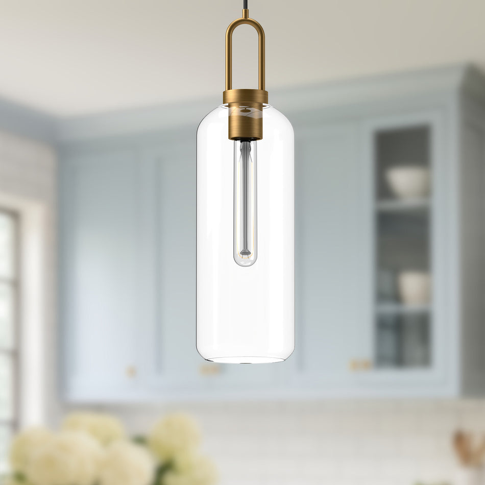 Soji 6-in Aged Gold/Clear Glass 1 Light Pendant by ALORA MOOD