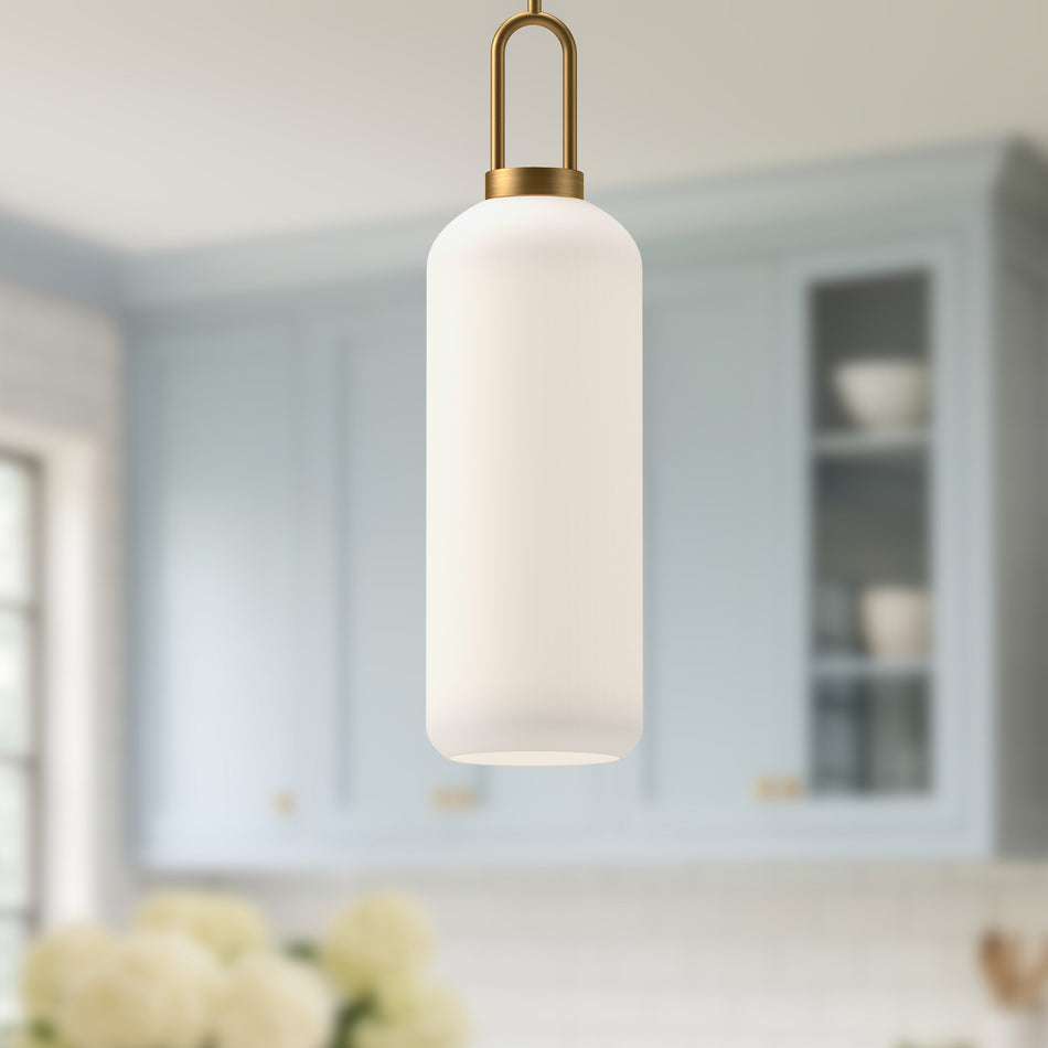 Soji 6-in Aged Gold/Opal Matte Glass 1 Light Pendant by ALORA MOOD