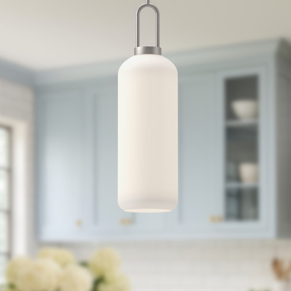 Soji 6-in Brushed Nickel/Opal Matte Glass 1 Light Pendant by ALORA MOOD