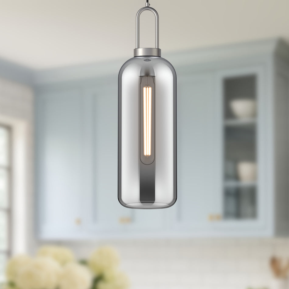 Soji 6-in Brushed Nickel/Smoked Solid Glass 1 Light Pendant by ALORA MOOD