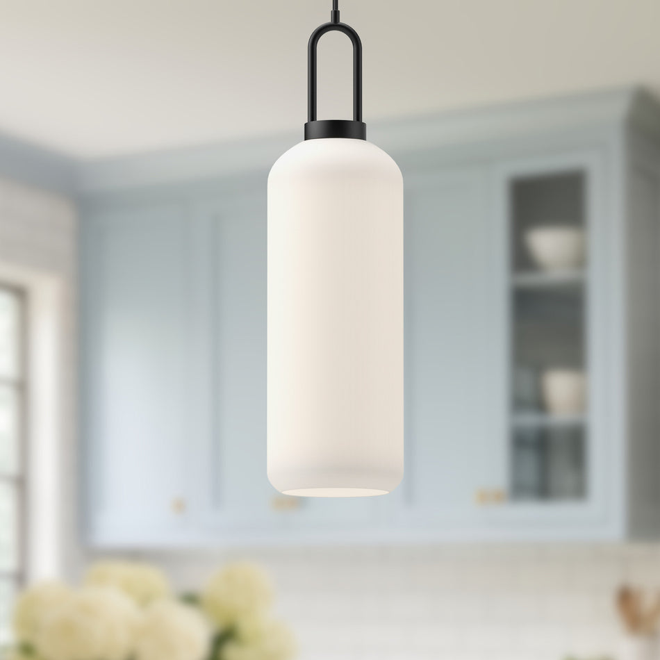 Soji 6-in Matte Black/Opal Matte Glass 1 Light Pendant by ALORA MOOD
