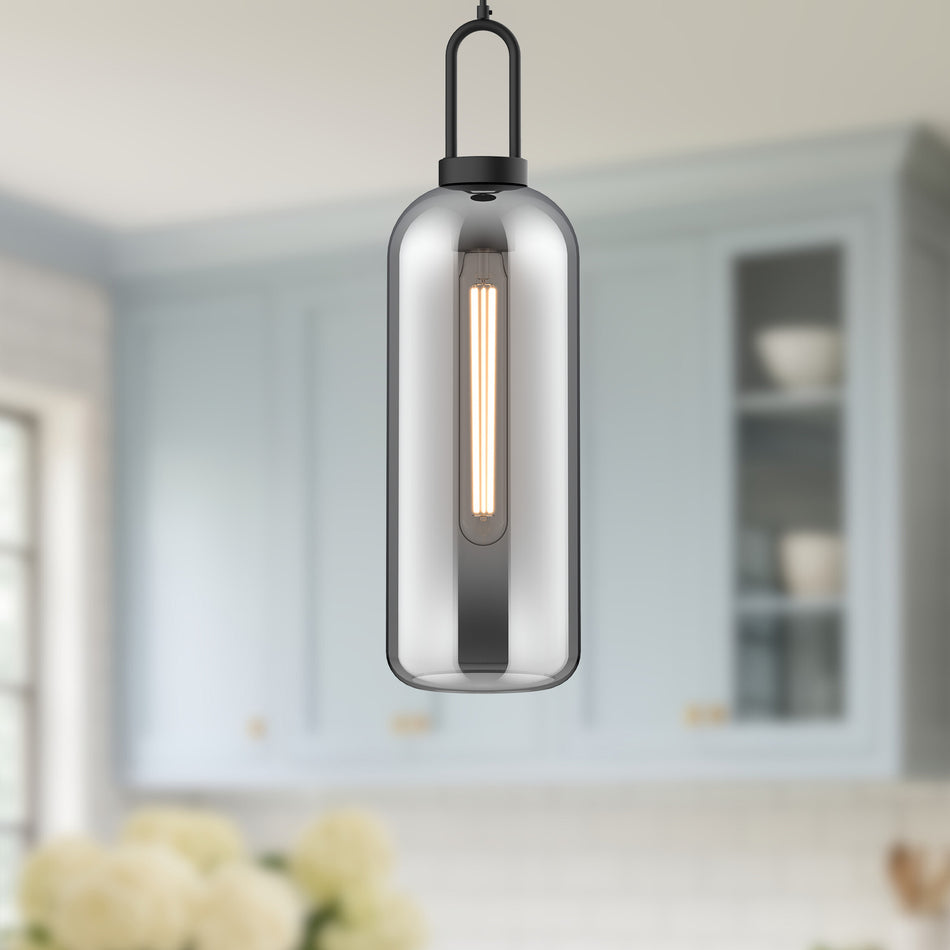 Soji 6-in Matte Black/Smoked Solid Glass 1 Light Pendant by ALORA MOOD