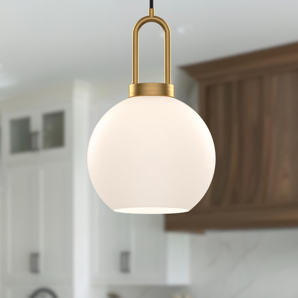 Soji 8-in Aged Gold/Opal Matte Glass 1 Light Pendant by ALORA MOOD