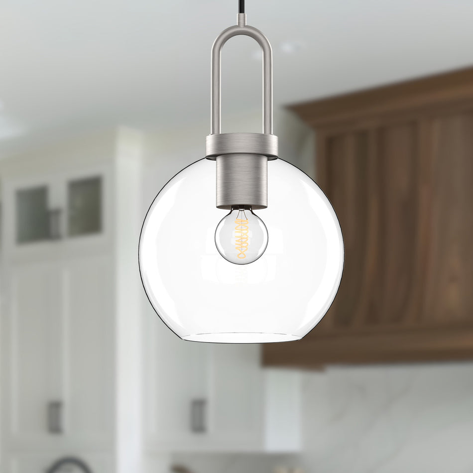 Soji 8-in Brushed Nickel/Clear Glass 1 Light Pendant by ALORA MOOD
