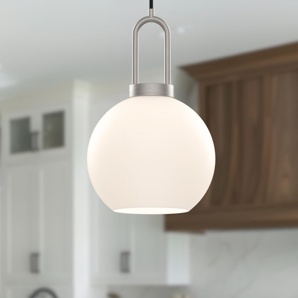 Soji 8-in Brushed Nickel/Opal Matte Glass 1 Light Pendant by ALORA MOOD