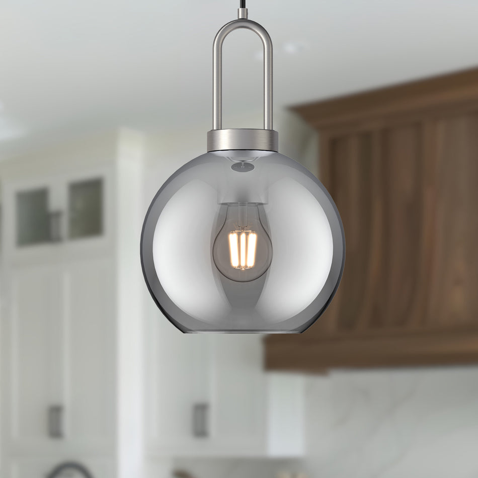 Soji 8-in Brushed Nickel/Smoked Solid Glass 1 Light Pendant by ALORA MOOD