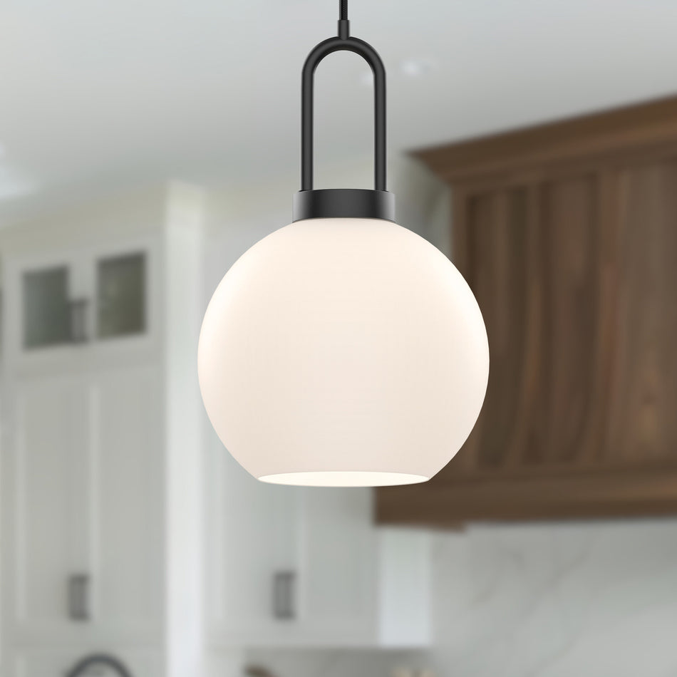 Soji 8-in Matte Black/Opal Matte Glass 1 Light Pendant by ALORA MOOD
