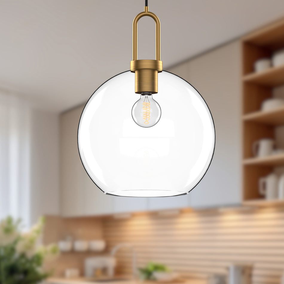 Soji 10-in Aged Gold/Clear Glass 1 Light Pendant by ALORA MOOD
