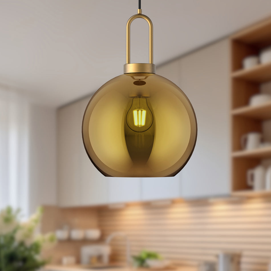 Soji 10-in Aged Gold/Copper Glass 1 Light Pendant by ALORA MOOD