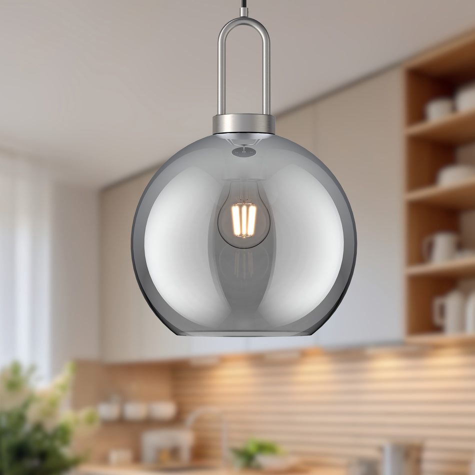 Soji 10-in Brushed Nickel/Smoked Solid Glass 1 Light Pendant by ALORA MOOD