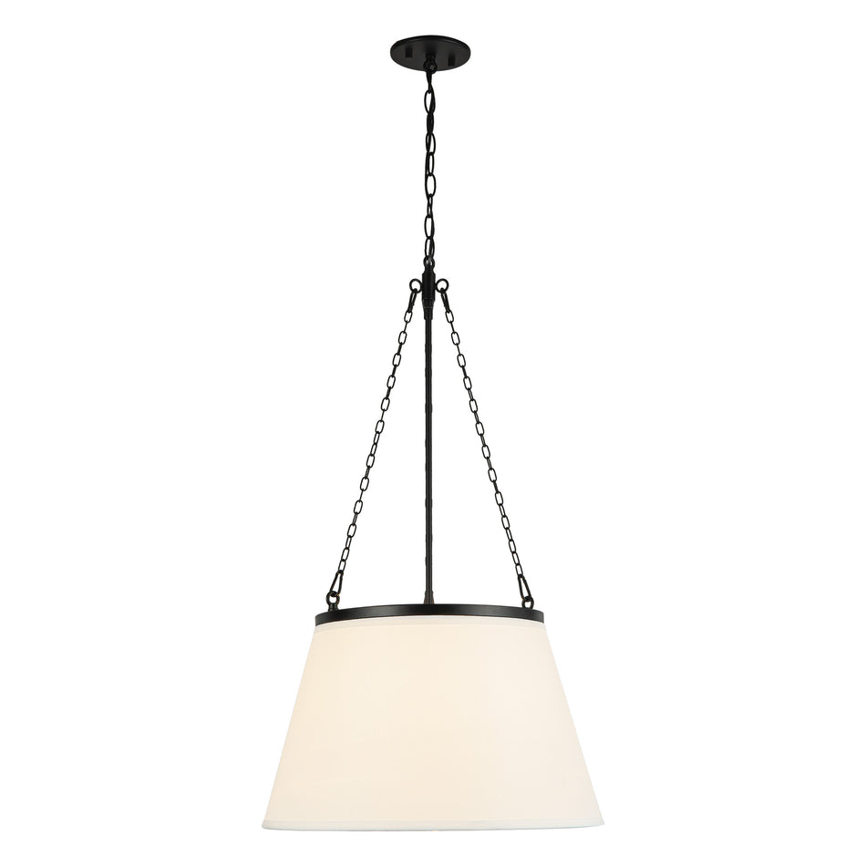 Speakeasy 18-in Matte Black/White Linen 1 Light Pendant