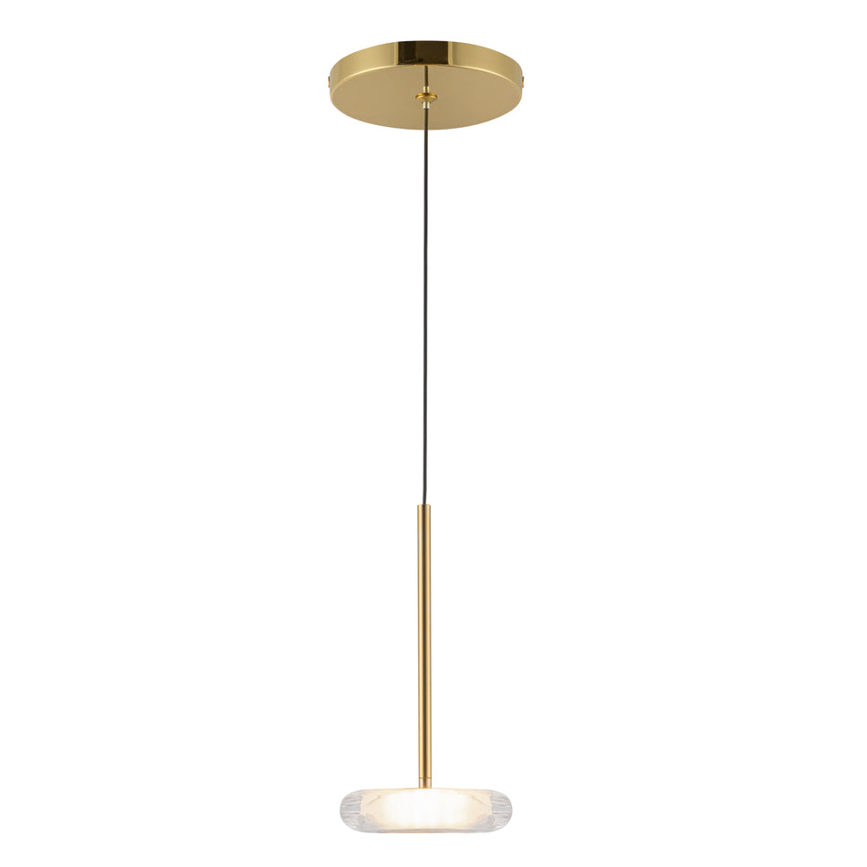 Stephord 4-in Metallic Brass/Clear Glass LED Pendant by KUZCO
