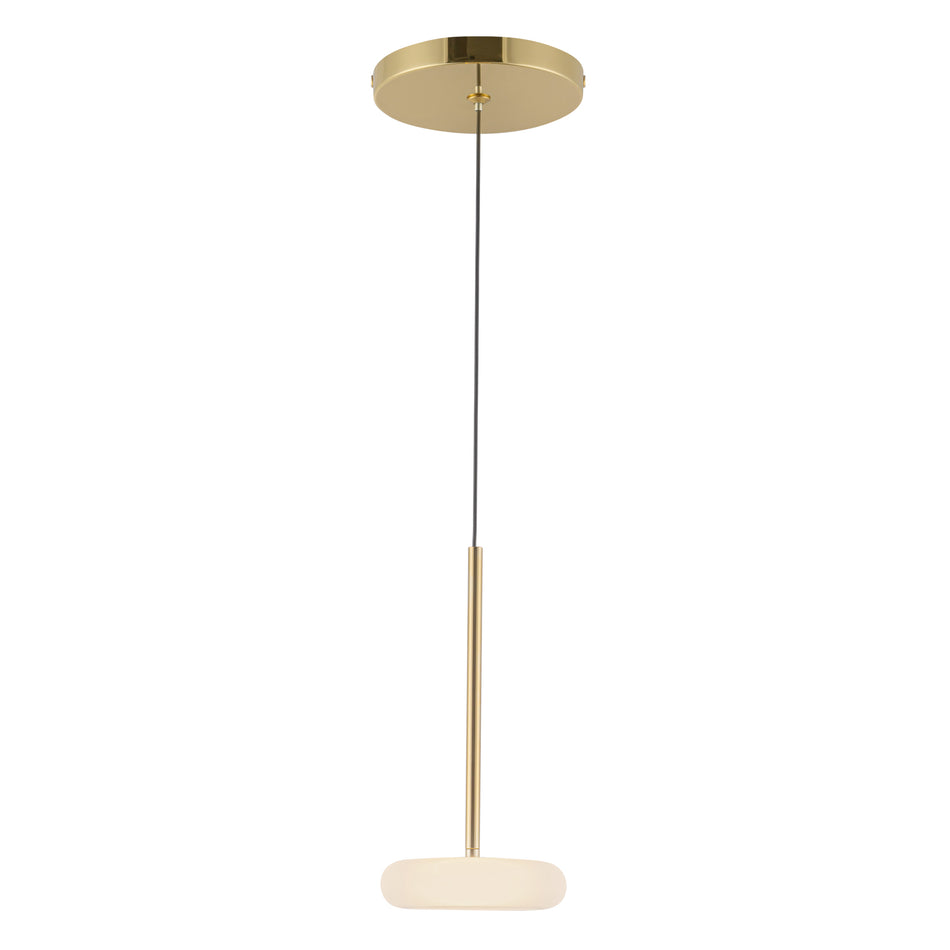 Stephord 4-in Metallic Brass/Frosted Glass LED Pendant by KUZCO