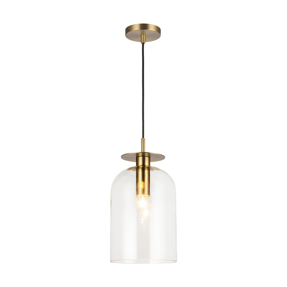 Sylvia 8-in Brushed Gold/Clear Glass 1 Light Pendant