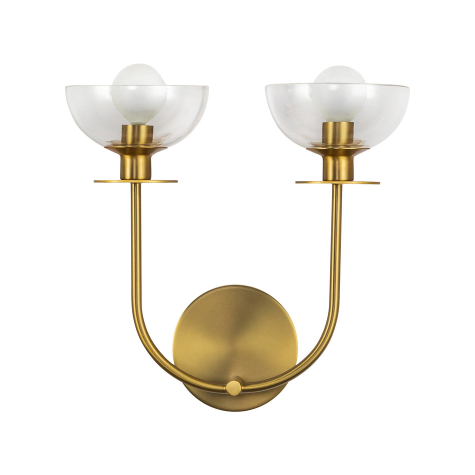 Sylvia 12-in Brushed Gold/Clear Glass 2 Lights Wall Vanity by ALORA MOOD