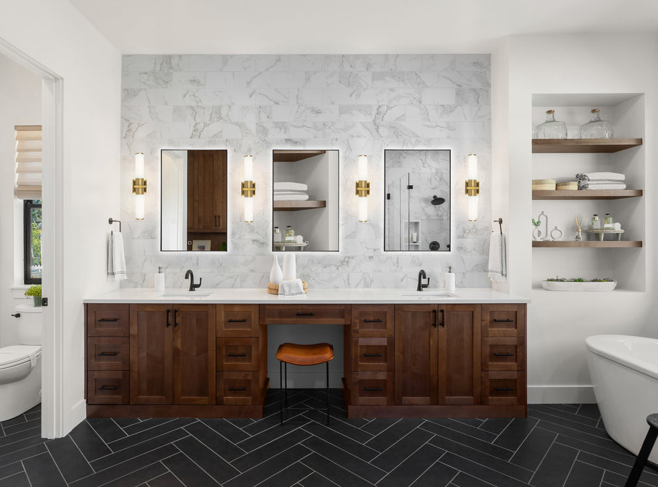 Positano Collection 2-Light Bathroom Vanity Light Brushed Brass and White Glass