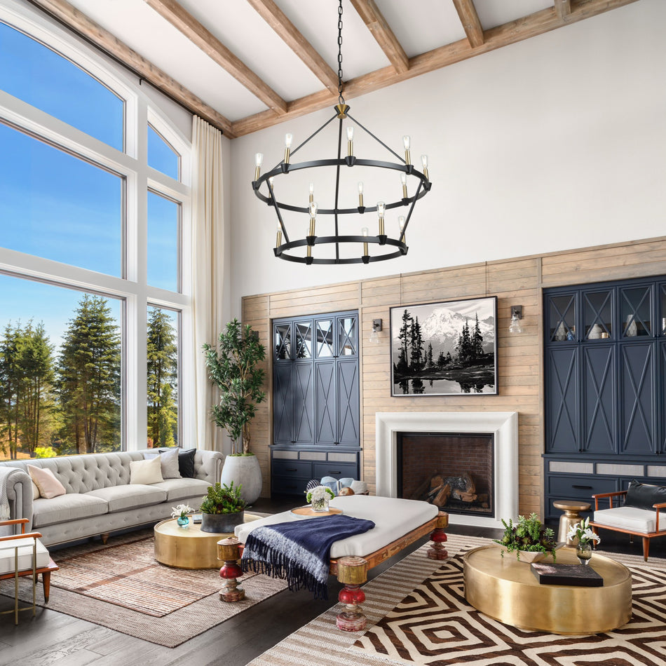 Notting Hill Collection 15-Light Chandelier Black and Brushed Brass